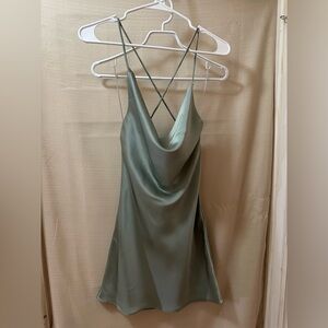 Monelle Sage Green Satin Slip Dress | Cowl Neck Mini XS